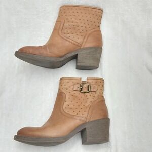 Lucky Brand Pull On Boots Block Heel Western Brown Ankle Booties‎